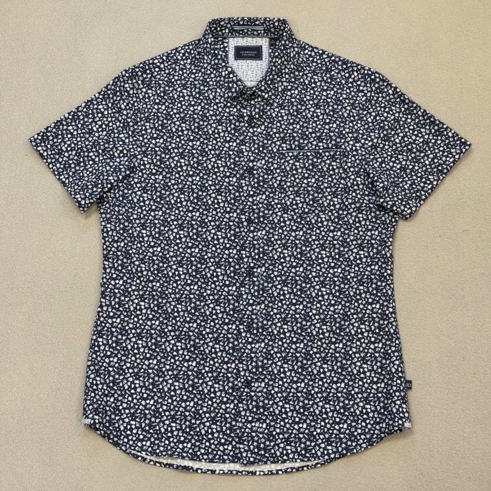 7 Diamonds Shirt Mens Small Blue Abstract Brushstroke 4 Way Stretch Button Up